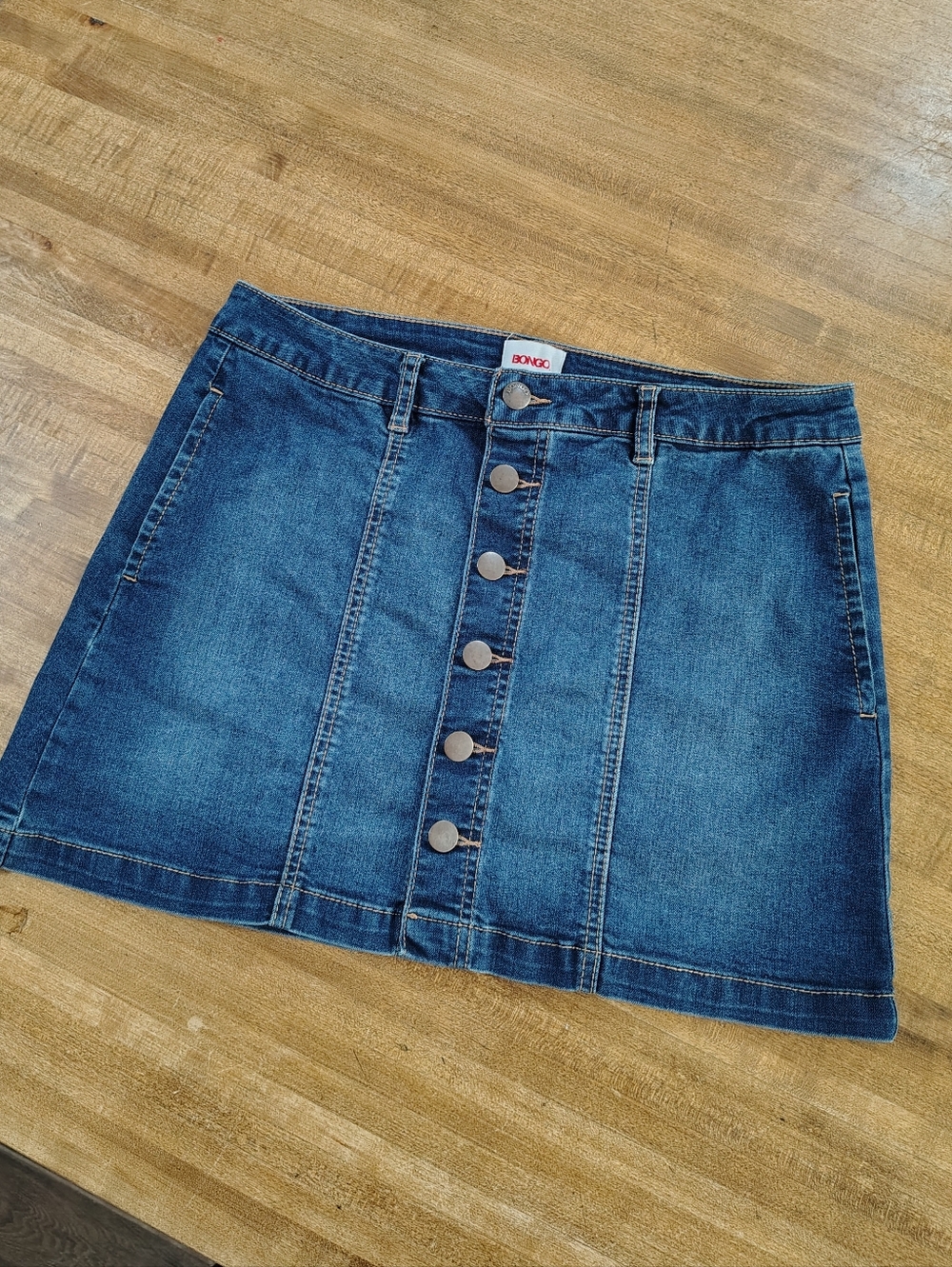 BONGO VINTAGE Dark Blue Button-Front Denim A-Line Skirt Size 8
